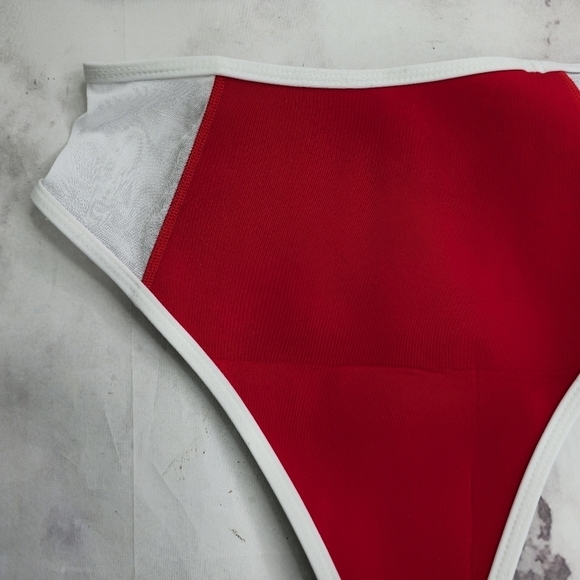 Hoaka Swim Bathing Suit Womens Medium Two Piece Bikini Neoprene Red White Mesh - Picture 9 of 16